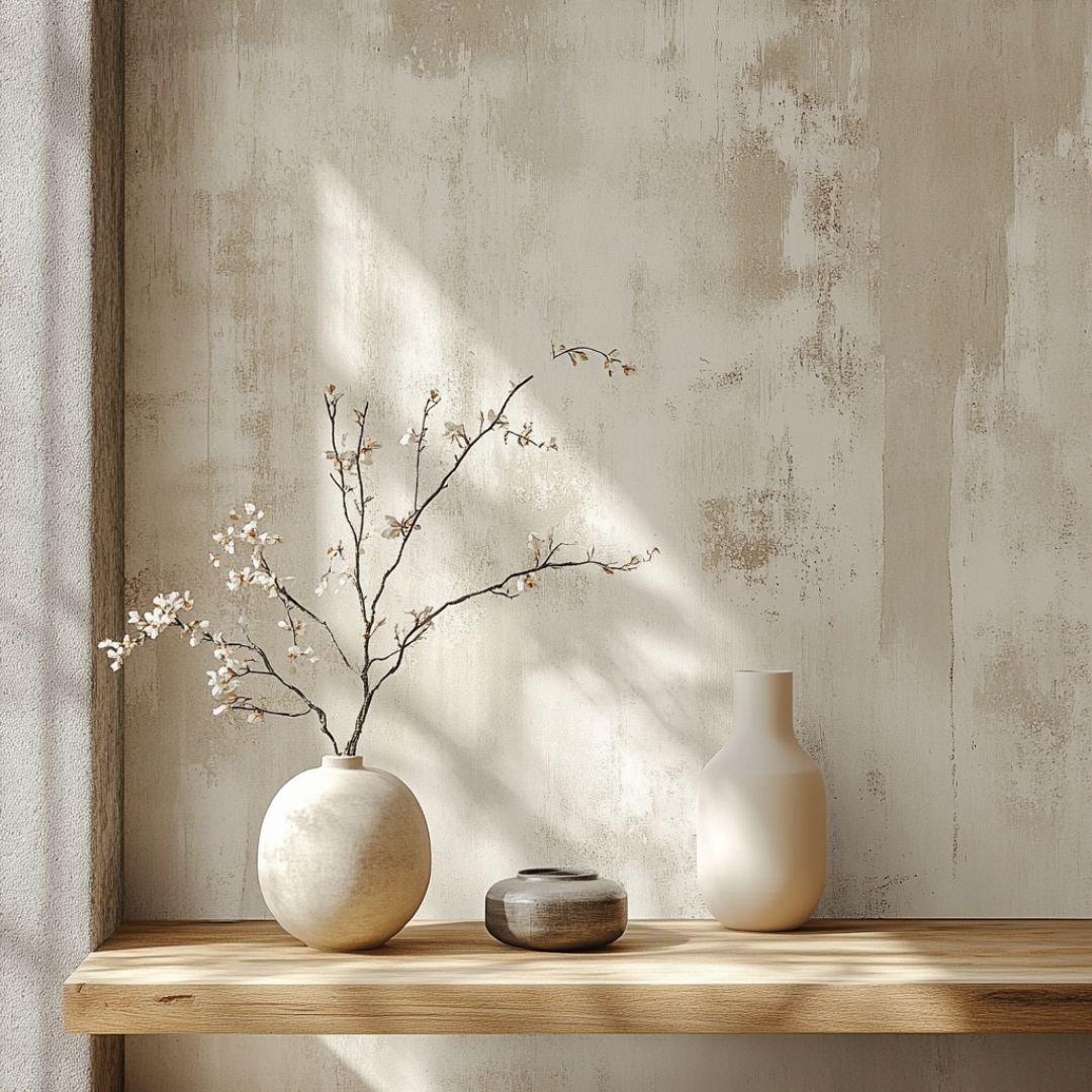 contemporary vases on a wall shell.