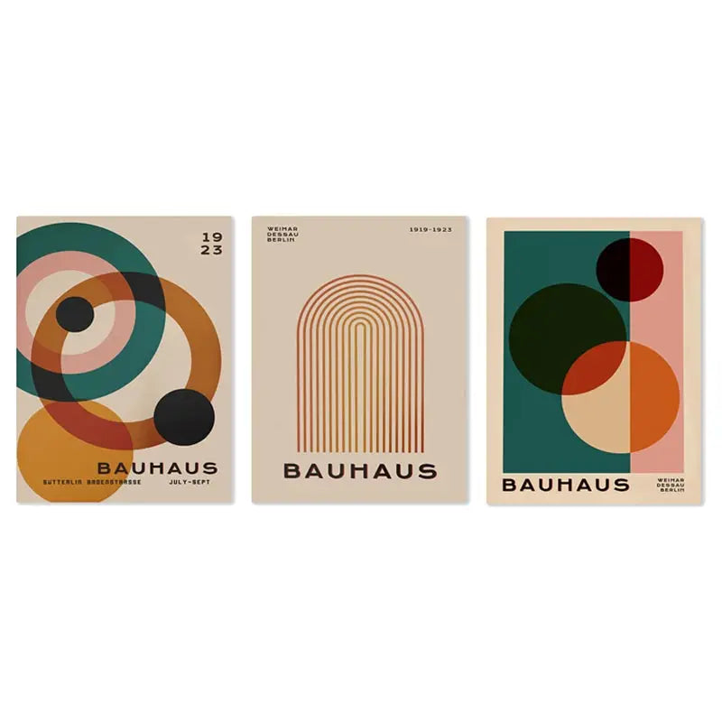 Bauhaus-inspired geometric colourful wall art, printed on canvas, ideal for modern home décor or gallery wall displays.