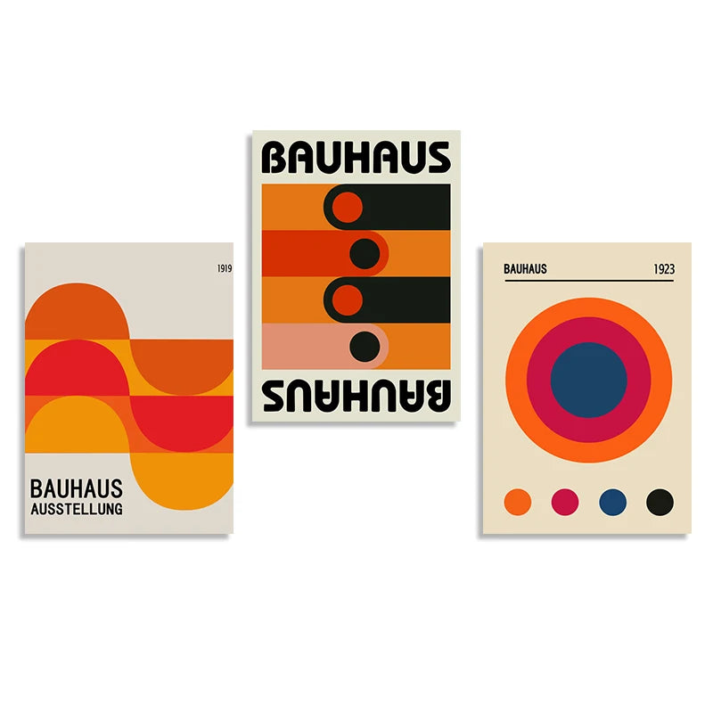 Bauhaus-inspired geometric colourful wall art, printed on canvas, ideal for modern home décor or gallery wall displays.