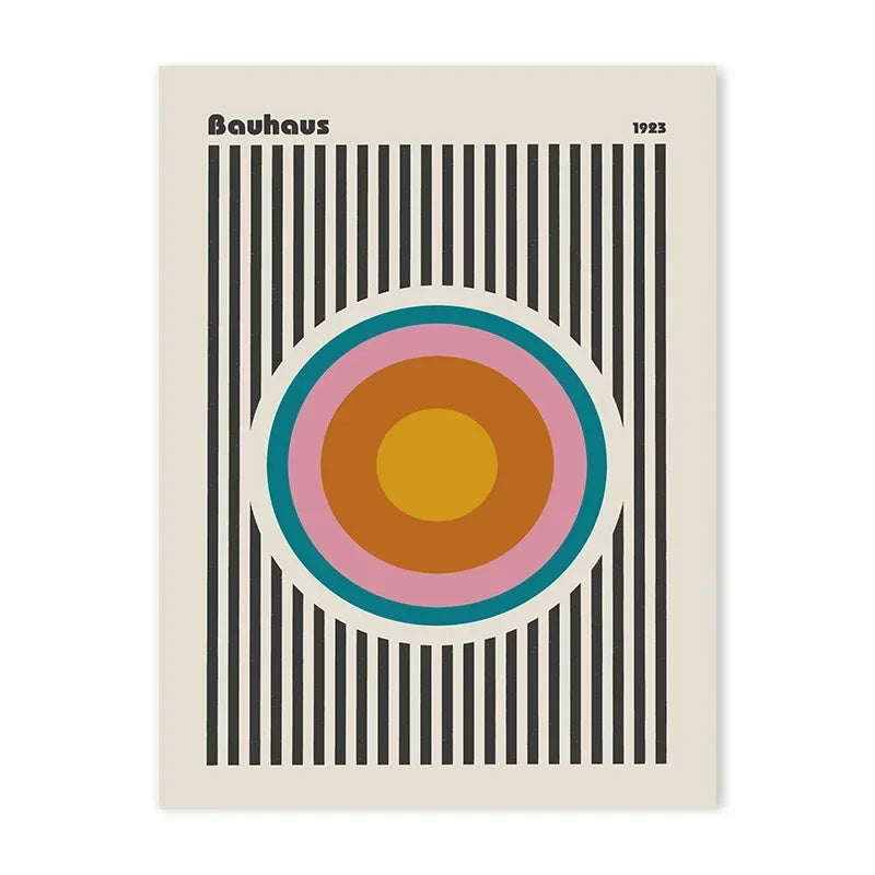 Bauhaus-inspired geometric colourful wall art, printed on canvas, ideal for modern home décor or gallery wall displays.