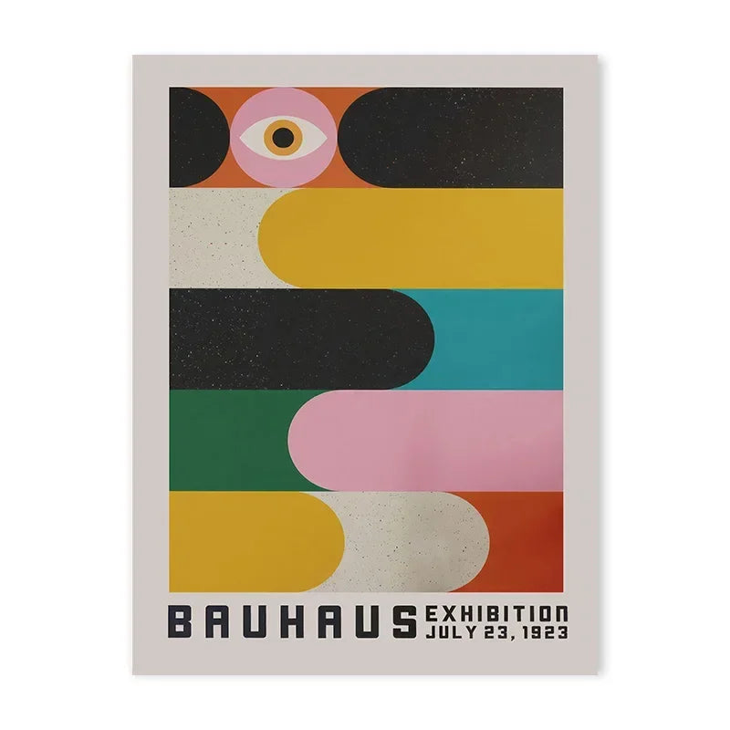 Bauhaus-inspired geometric colourful wall art, printed on canvas, ideal for modern home décor or gallery wall displays.