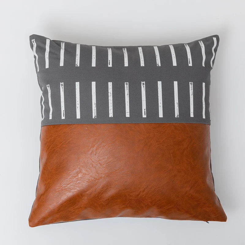 Bohemian geometric split cushion cover with a colorful, artistic design for a vibrant home decor look.