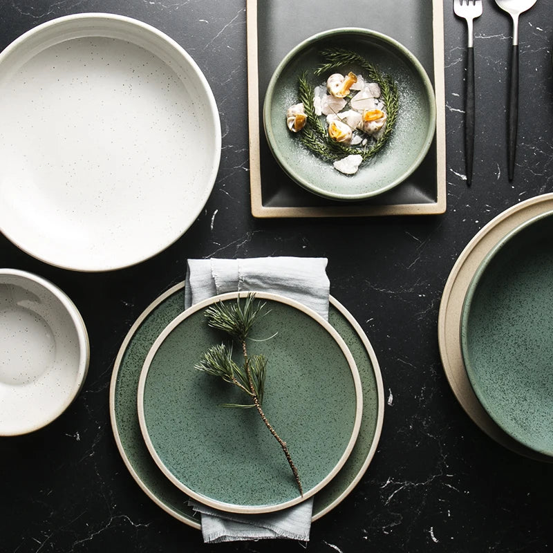 Elegant Ceramic Harmony Mint Dinner Plate and Bowl Set with a sleek design and soothing pastel green color, perfect for modern table settings