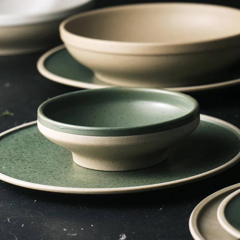 Elegant Ceramic Harmony Mint Dinner Plate and Bowl Set with a sleek design and soothing pastel green color, perfect for modern table settings