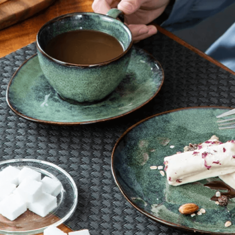 Chic Japanese pottery coffee cup set with elegant design and unique glaze finish