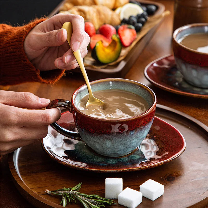 Chic Japanese pottery coffee cup set with elegant design and unique glaze finish