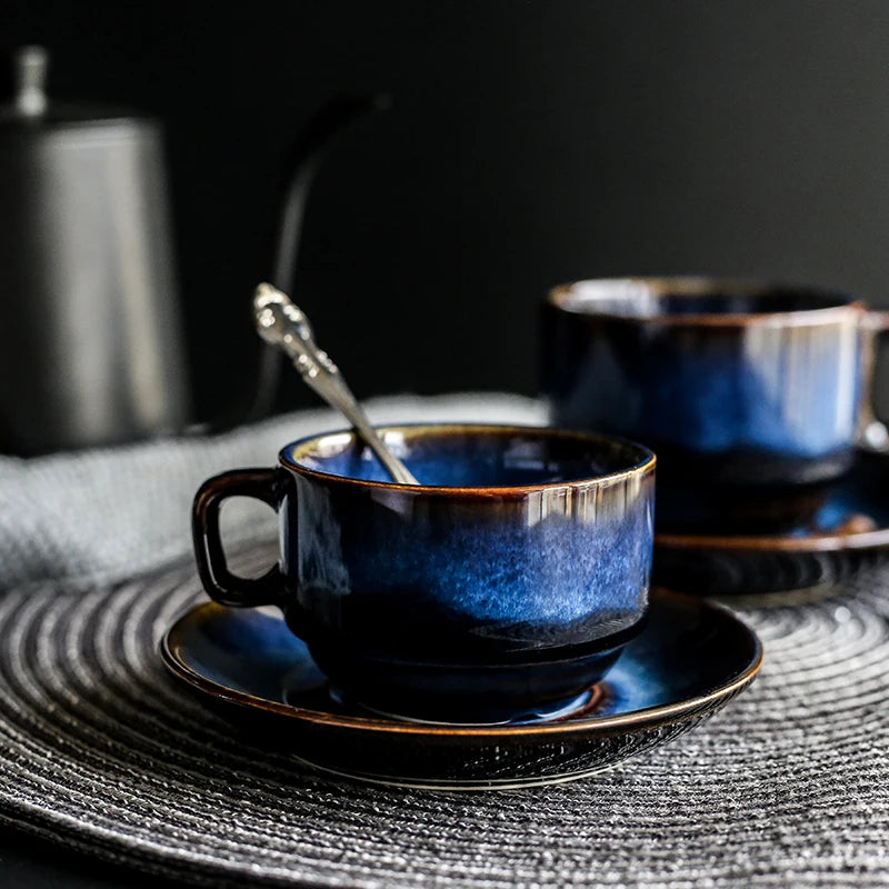 Deep blue ceramic tea cup with matching saucer - elegant and stylish for your tea time