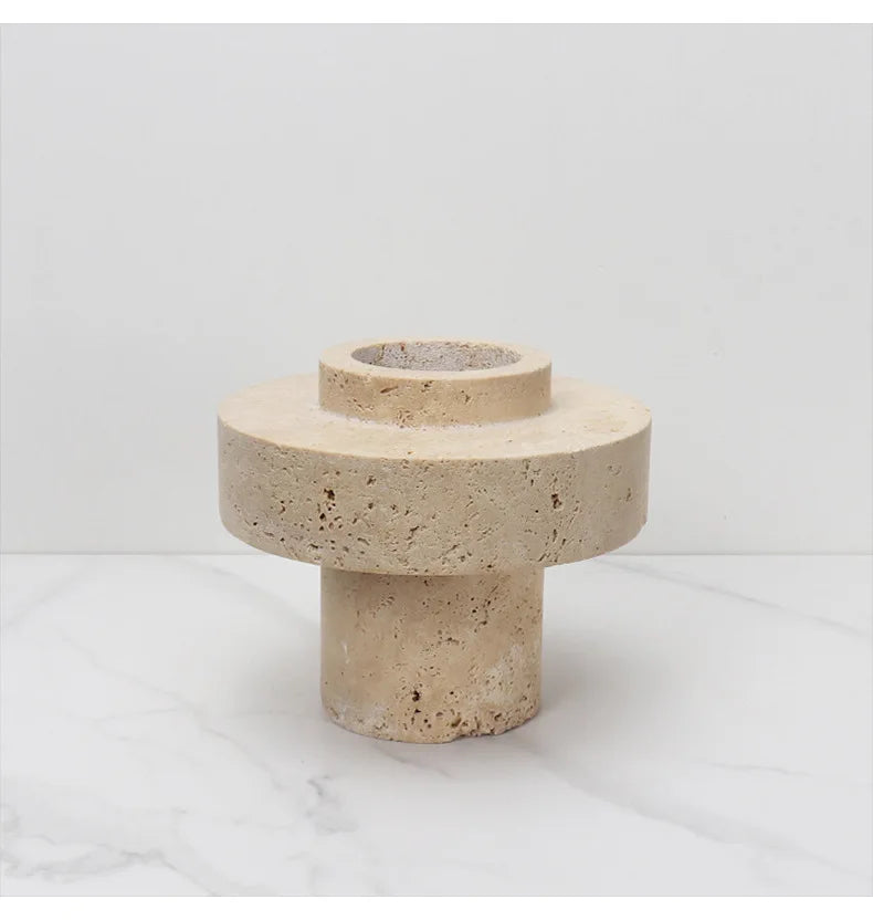 Elegant Sandy Charm Travertine Vase with natural stone texture.