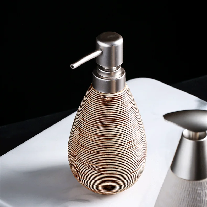 Elegant Ceramic Lotion & Soap Dispenser in modern design, suitable for lotion, shower gel, or hand sanitizer.