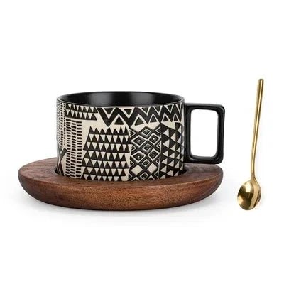 Elegant Rustic Ceramic Mug with Spoon - Modern Mug with Handy Spoon and Comfortable Handle, Combining Rustic Charm with Classic Design, Perfect for Cozy Coffee or Tea Time in Any Kitchen