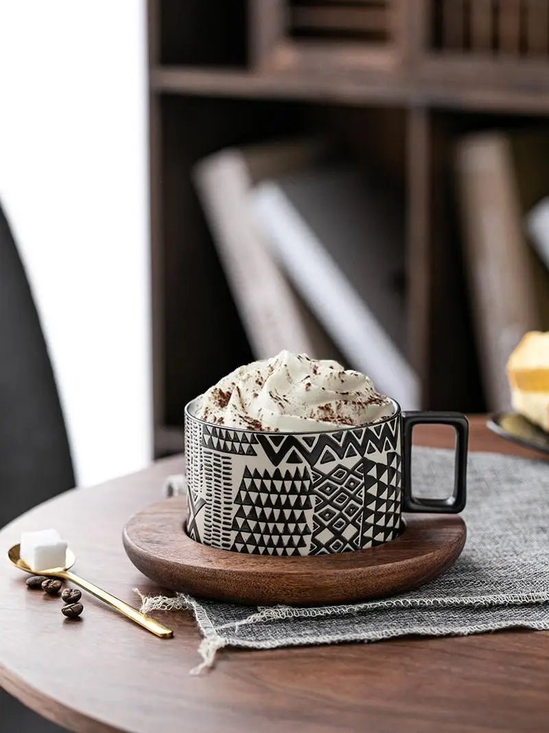 Elegant Rustic Ceramic Mug with Spoon - Modern Mug with Handy Spoon and Comfortable Handle, Combining Rustic Charm with Classic Design, Perfect for Cozy Coffee or Tea Time in Any Kitchen