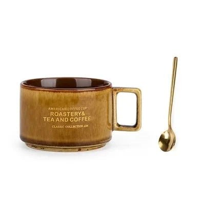 Elegant Rustic Ceramic Mug with Spoon - Perfect for Cozy Coffee or Tea Time in Any Kitchen