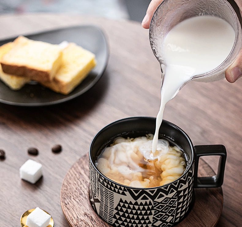 Elegant Rustic Ceramic Mug with Spoon - Perfect for Cozy Coffee or Tea Time in Any Kitchen