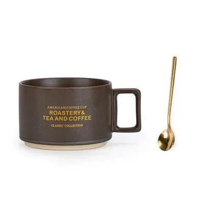 Elegant Rustic Ceramic Mug with Spoon - Perfect for Cozy Coffee or Tea Time in Any Kitchen