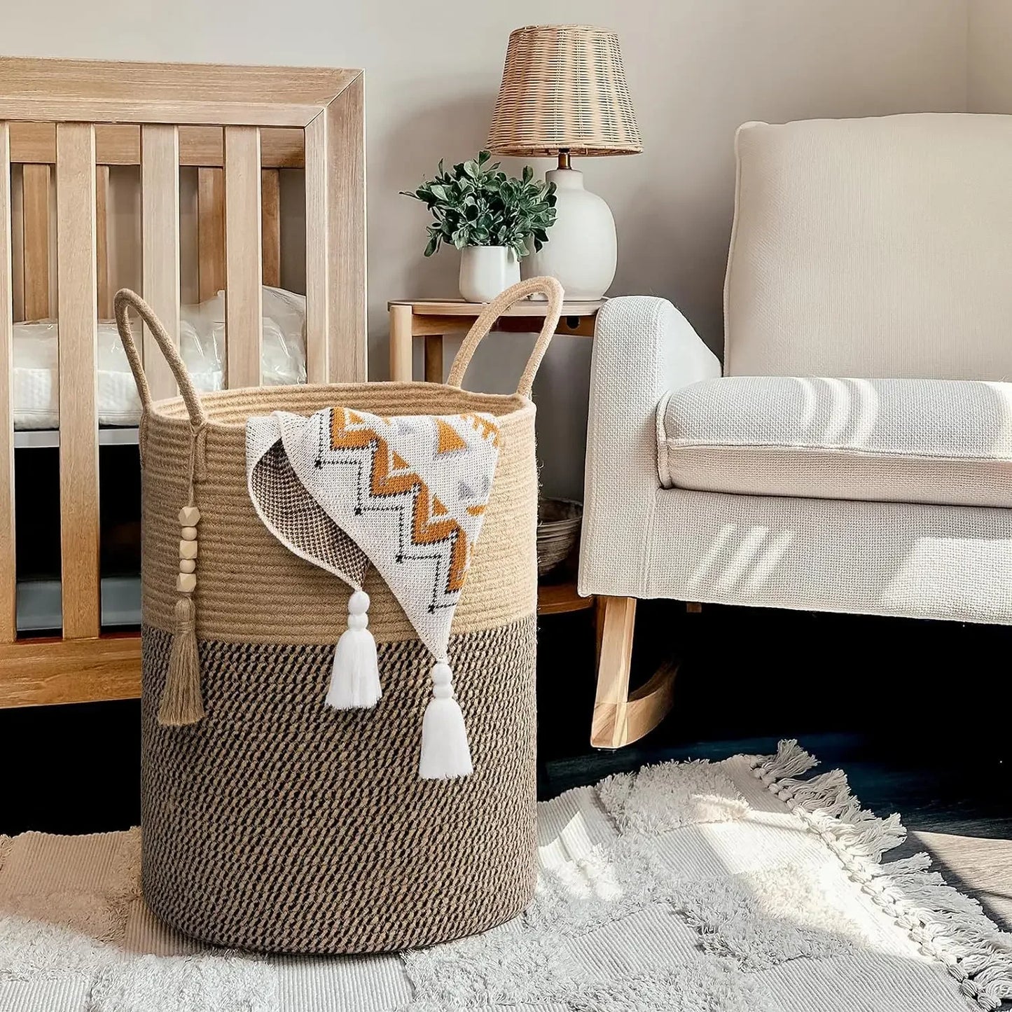 A large laundry hamper designed for family use, perfect for holding clothes and laundry items.