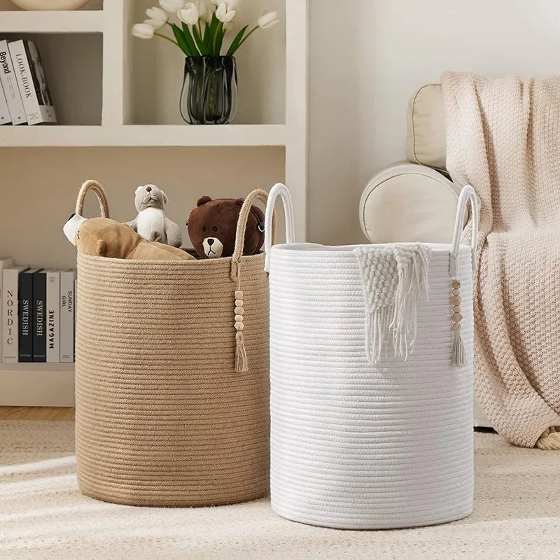 A large laundry hamper designed for family use, perfect for holding clothes and laundry items.