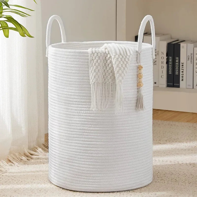 A large laundry hamper designed for family use, perfect for holding clothes and laundry items.