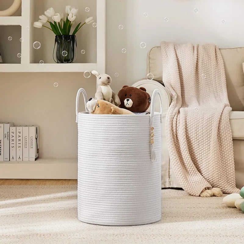 A large laundry hamper designed for family use, perfect for holding clothes and laundry items.