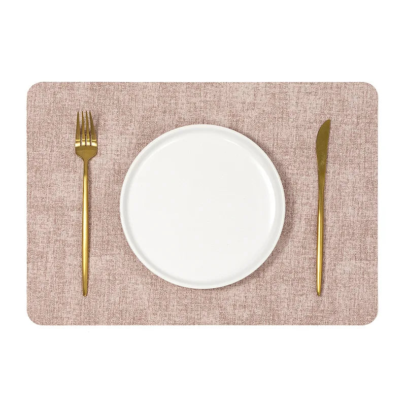 A faux letaher texture placemat on a dining table, perfect for protecting surfaces and adding a natural touch to your decor.