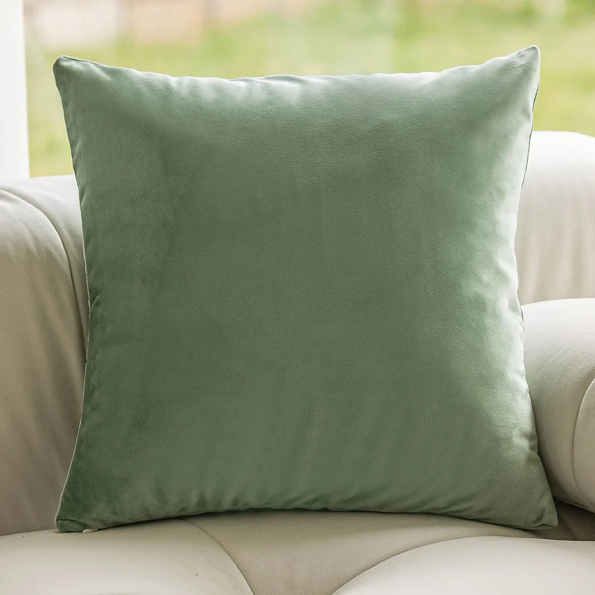 French pistachio-style jacquard pillow cover with soft pistachio tones and delicate floral and leaf patterns, perfect for adding charm and sophistication to sofas or living rooms.