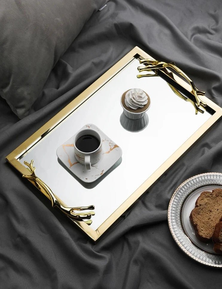 Golden Frame Mirror Decorative Tray with Handle