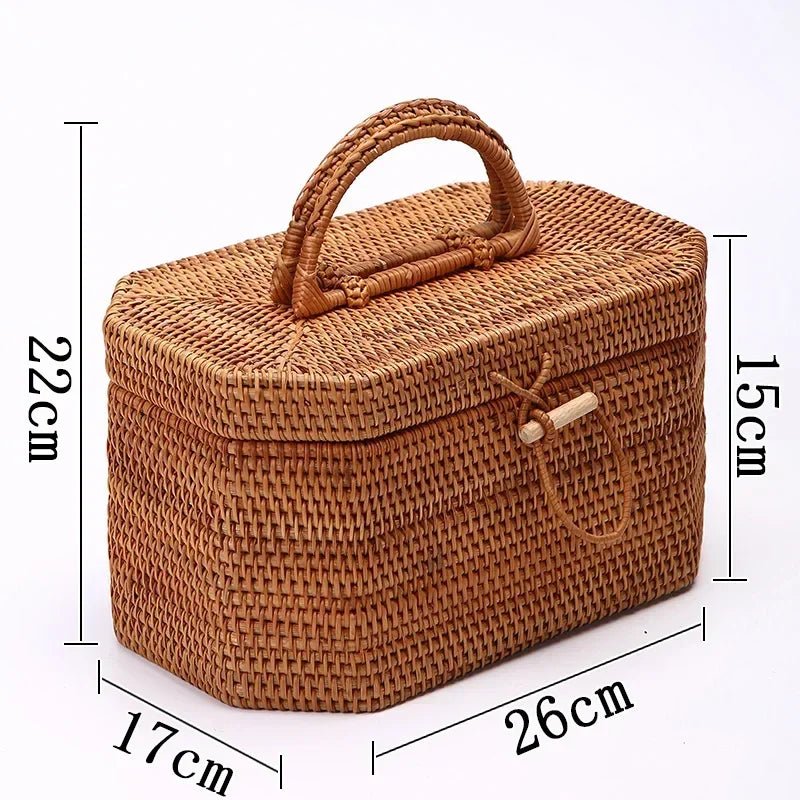 A handwoven storage basket made of natural fibers, showcasing intricate weaving patterns and a sturdy, rustic design.