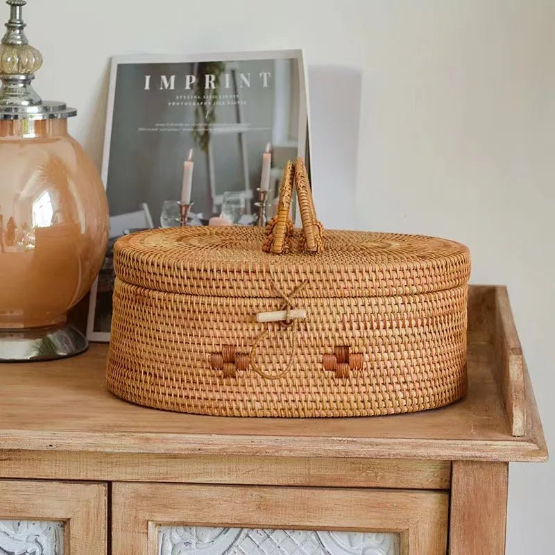 Handwoven Storage Basket placed on a table