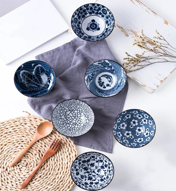 six bowls neatly arranged on a table.