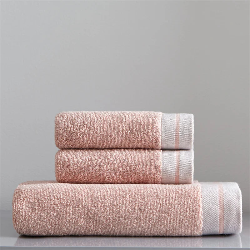 Luxury organic cotton towels 3 piece set in pink, featuring soft, absorbent, eco-friendly materials