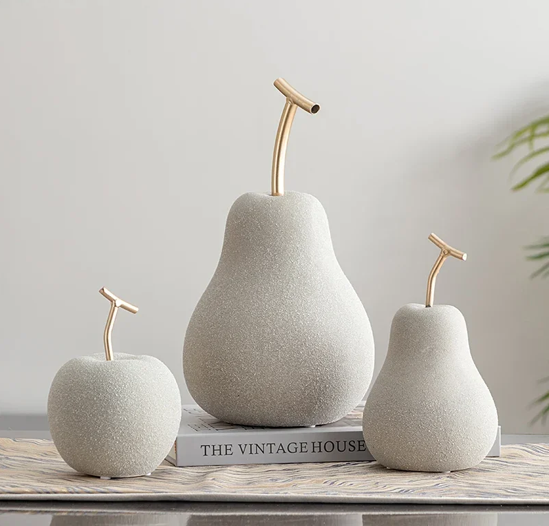 Minimalist Apple and Pear Fruit Decor - Elegant Ceramic Sculpture for Modern Home Decor