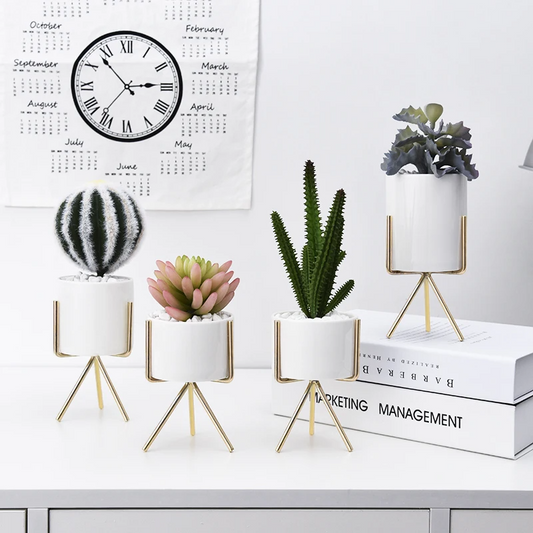 Minimalist ceramic tripod plant holder showcasing a sleek, modern design