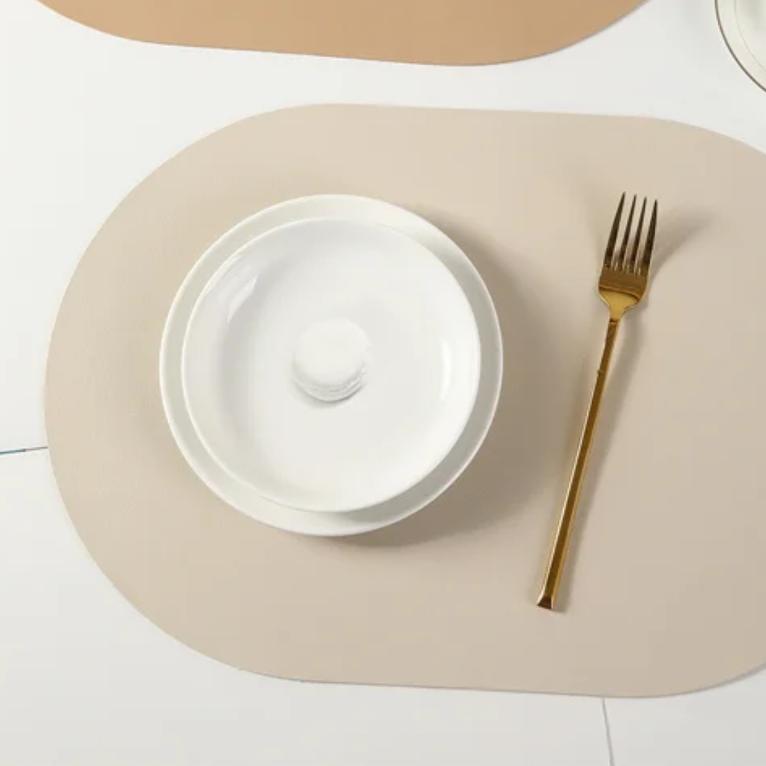 Minimalist Leather Placemat on a dining table, showcasing a sleek and modern design.