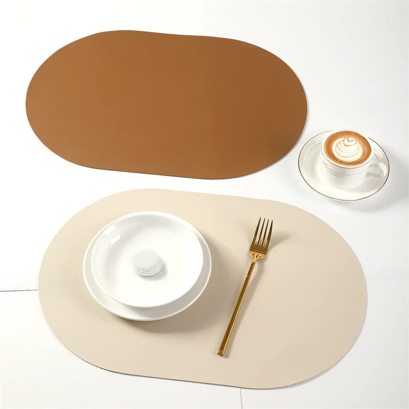 Minimalist Leather Placemat on a dining table, showcasing a sleek and modern design.