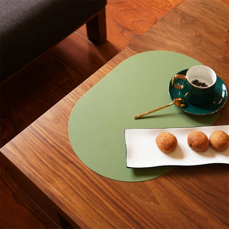 Minimalist Leather Placemat on a dining table, showcasing a sleek and modern design.