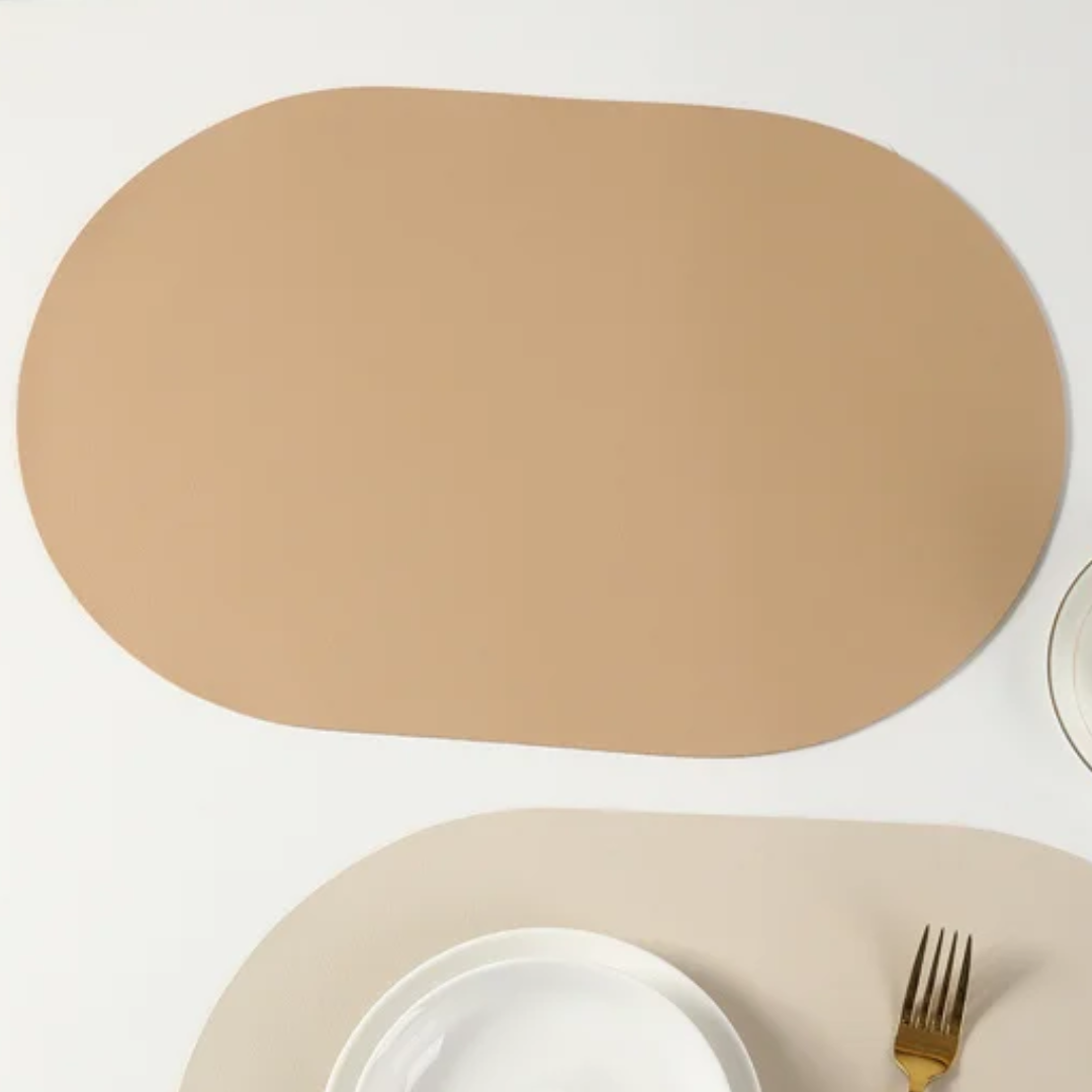 Minimalist Leather Placemat on a dining table, showcasing a sleek and modern design.