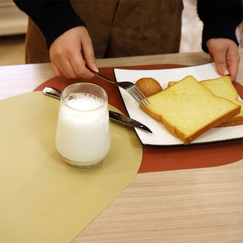 Minimalist Leather Placemat on a dining table, showcasing a sleek and modern design.