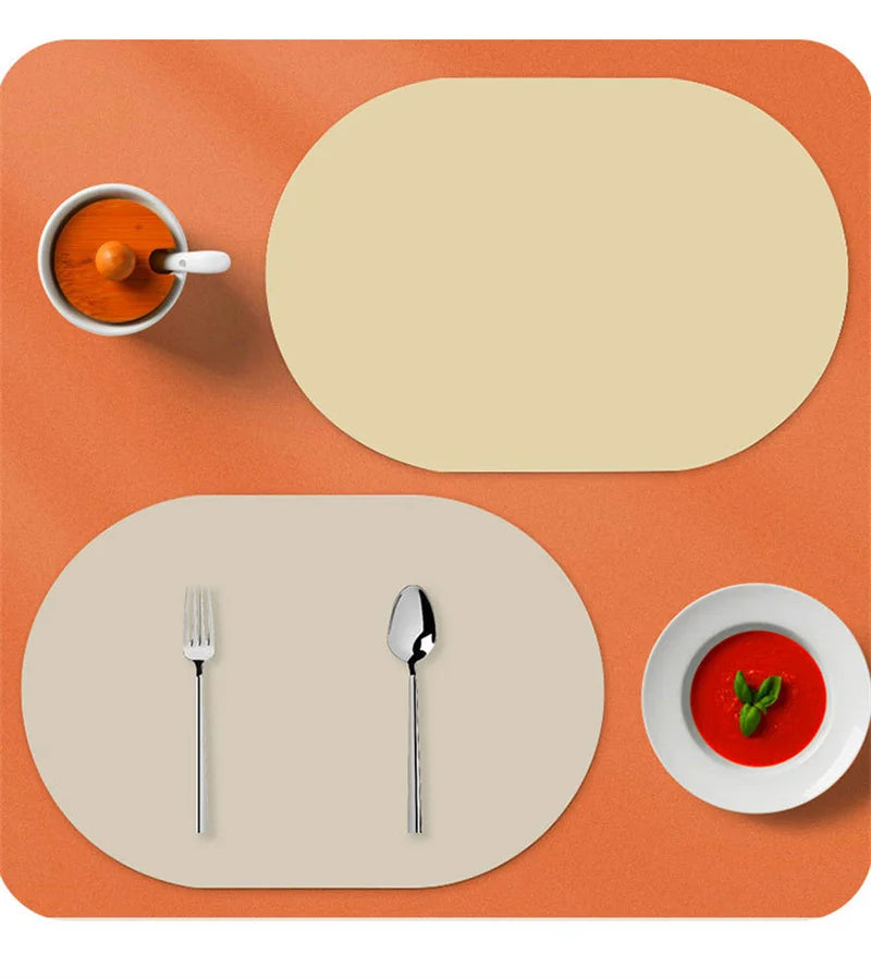 Minimalist Leather Placemat on a dining table, showcasing a sleek and modern design.