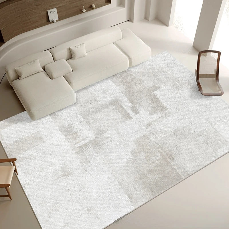 Minimalist Neutral Tone Plush Rug featuring abstract forms and soft textures, perfect for modern, boho, and minimalist interiors.