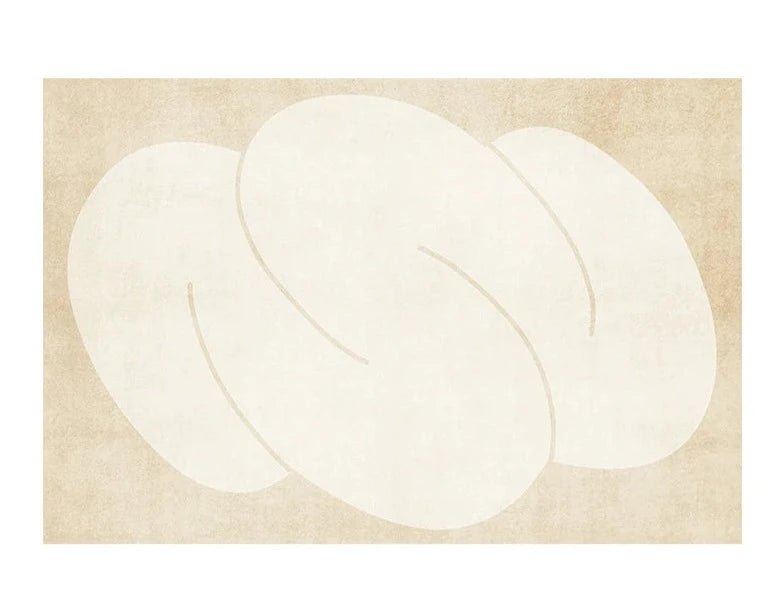 Minimalist Neutral Tone Plush Rug featuring abstract forms and soft textures, perfect for modern, boho, and minimalist interiors.