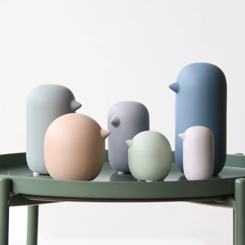 Minimalist Nordic bird ornaments, 6-piece set, featuring sleek, modern designs in neutral tones