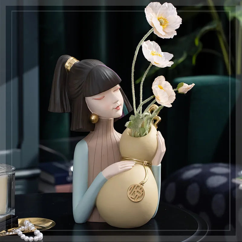 Modern Girl Statue Vase with Creative Design, showcasing a stylish and contemporary sculpture vase.