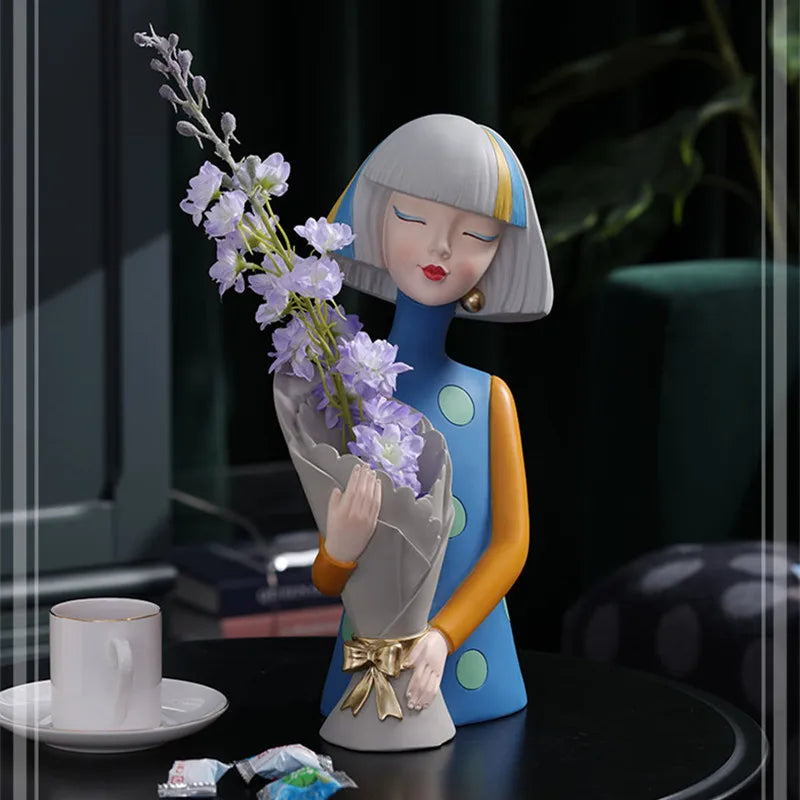 Modern Girl Statue Vase with Creative Design, showcasing a stylish and contemporary sculpture vase.