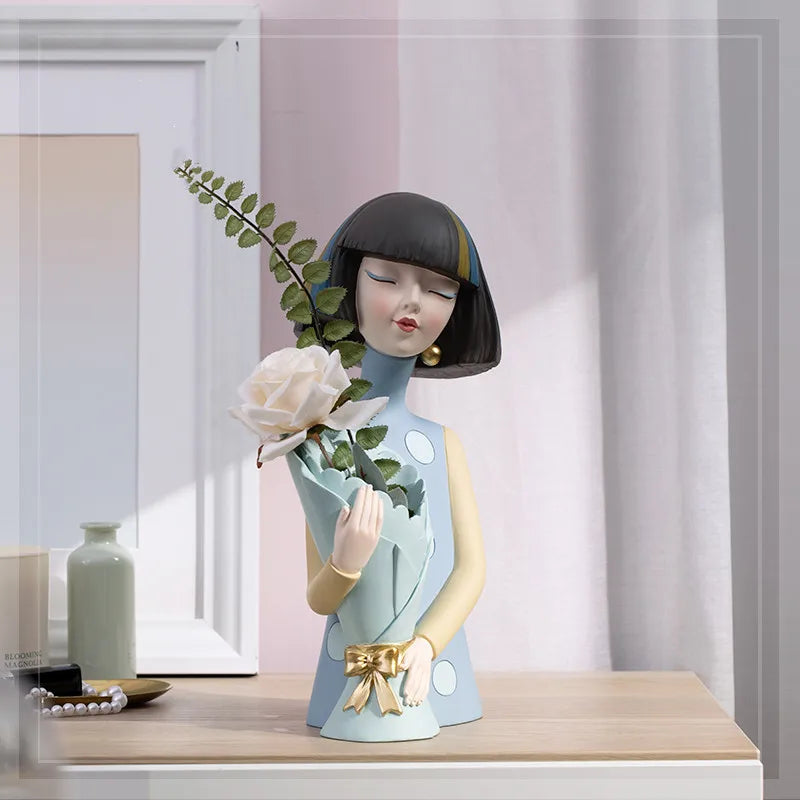 Modern Girl Statue Vase with Creative Design, showcasing a stylish and contemporary sculpture vase.