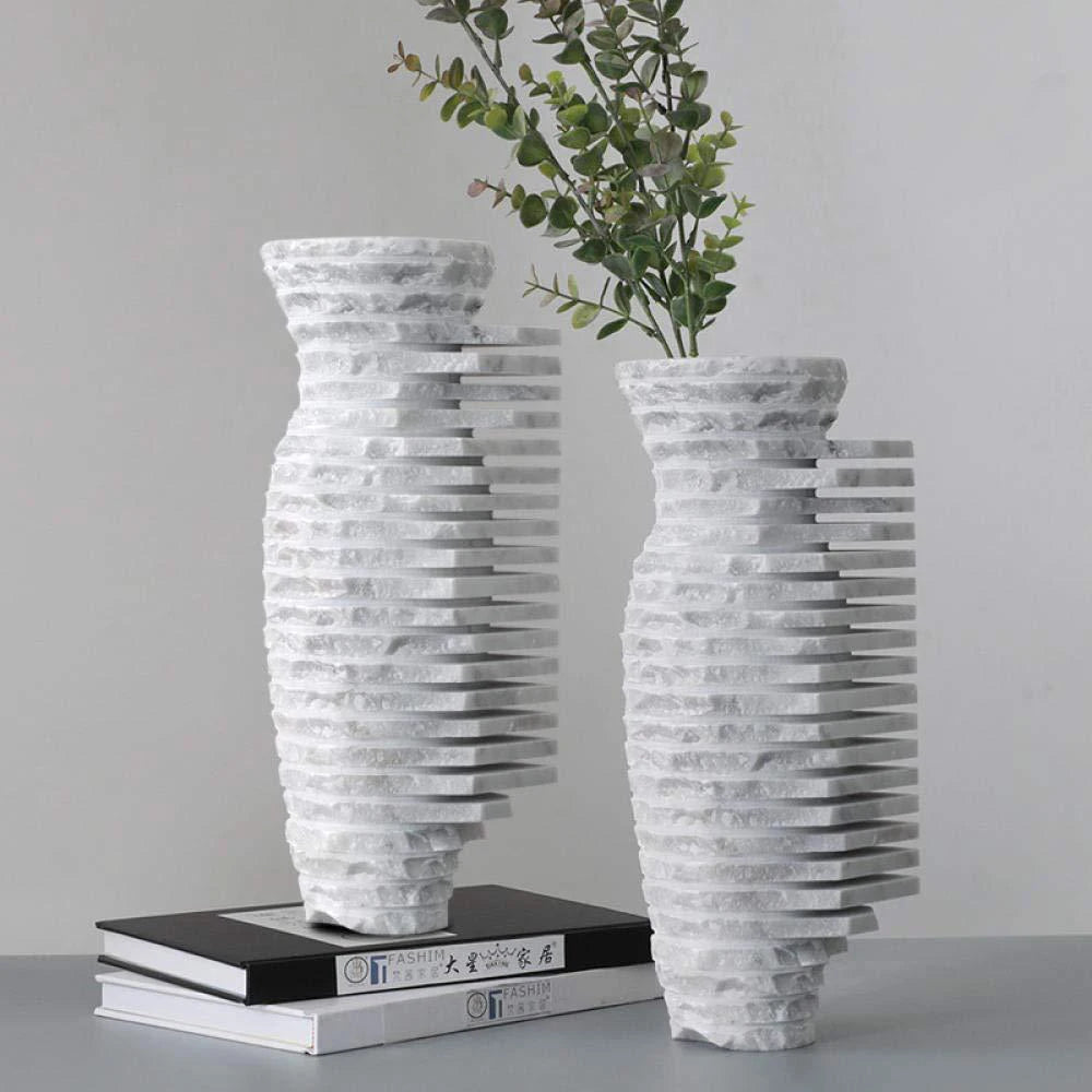 A stylish Nordic Charm Natural Marble Vase, featuring a sleek design with natural marble patterns