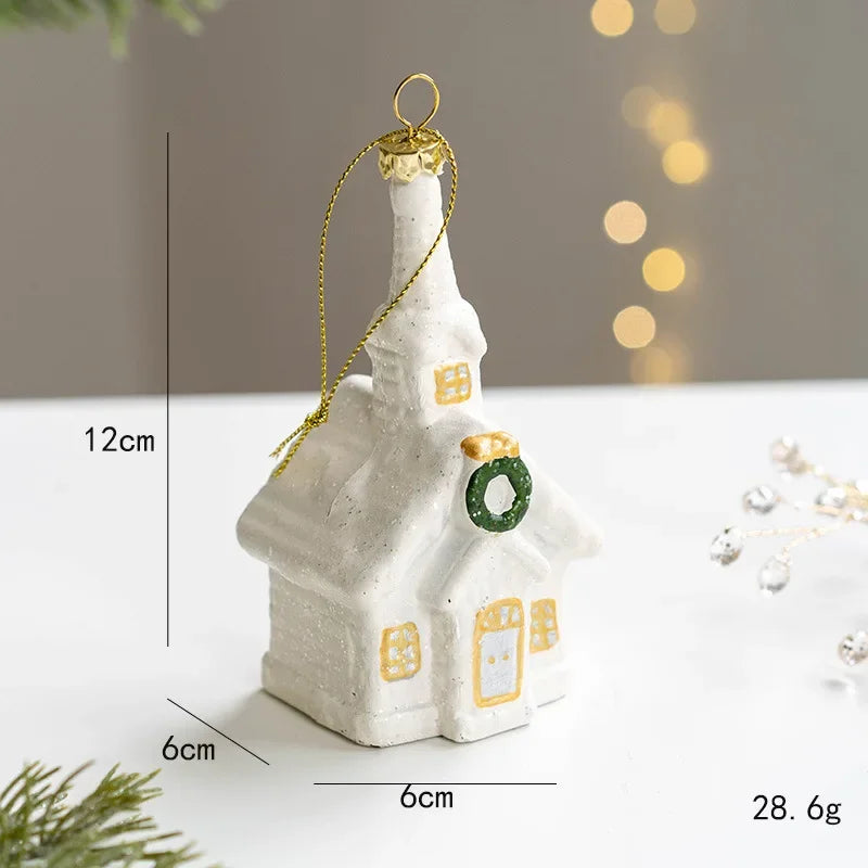 Nordic Christmas Charm Pendants in white and gold tones, featuring 10 designs such as a chimney house, polar bear, and soldier on horseback. Perfect for adding a rustic touch to festive holiday decor.