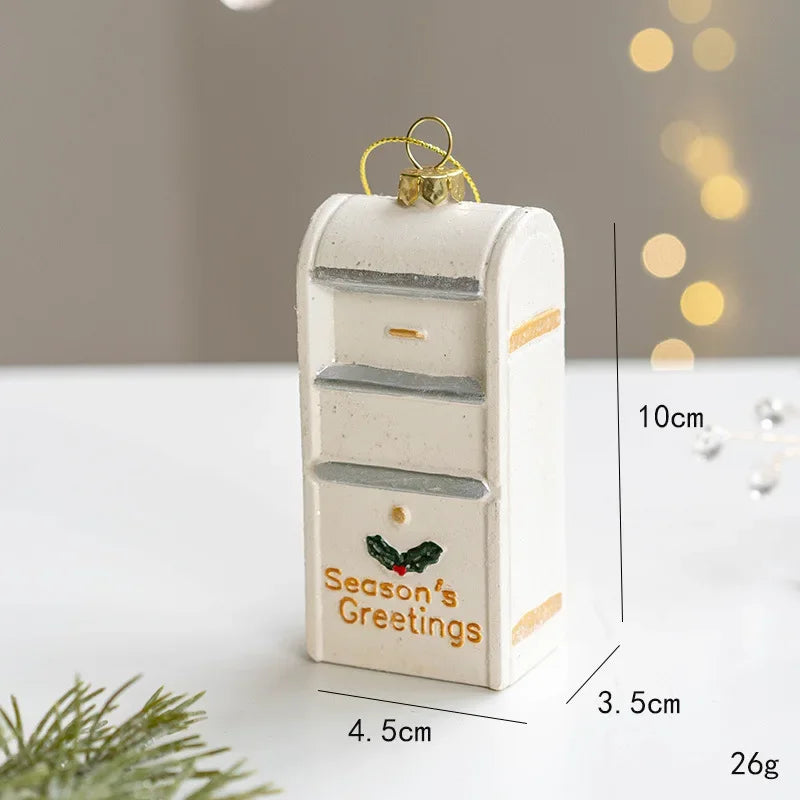 Nordic Christmas Charm Pendants in white and gold tones, featuring 10 designs such as a chimney house, polar bear, and soldier on horseback. Perfect for adding a rustic touch to festive holiday decor.