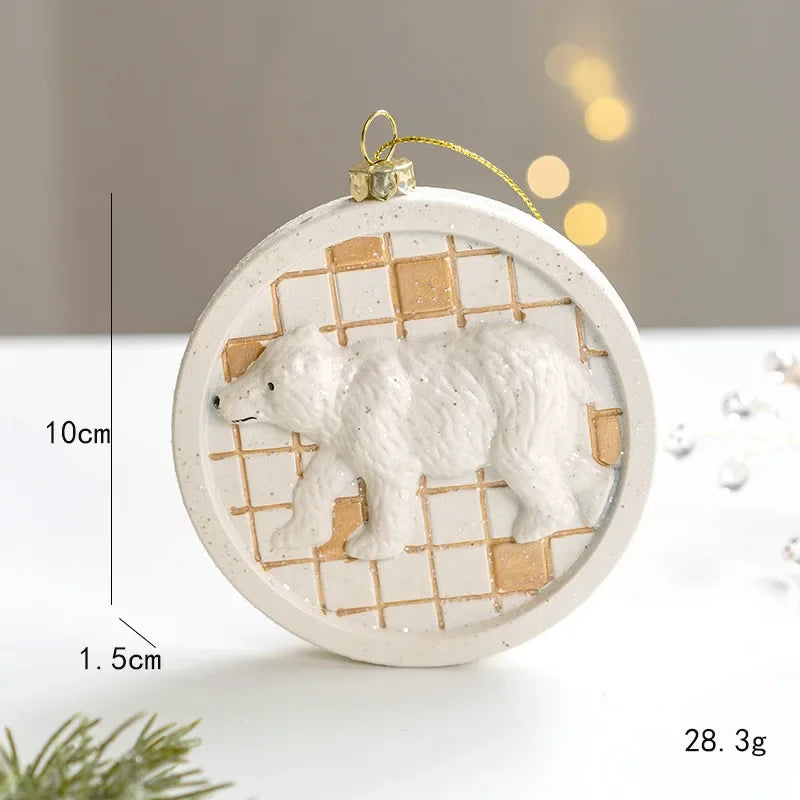 Nordic Christmas Charm Pendants in white and gold tones, featuring 10 designs such as a chimney house, polar bear, and soldier on horseback. Perfect for adding a rustic touch to festive holiday decor.