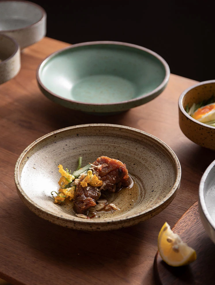 Nostalgic Japanese-inspired ceramic plate with traditional design and intricate patterns