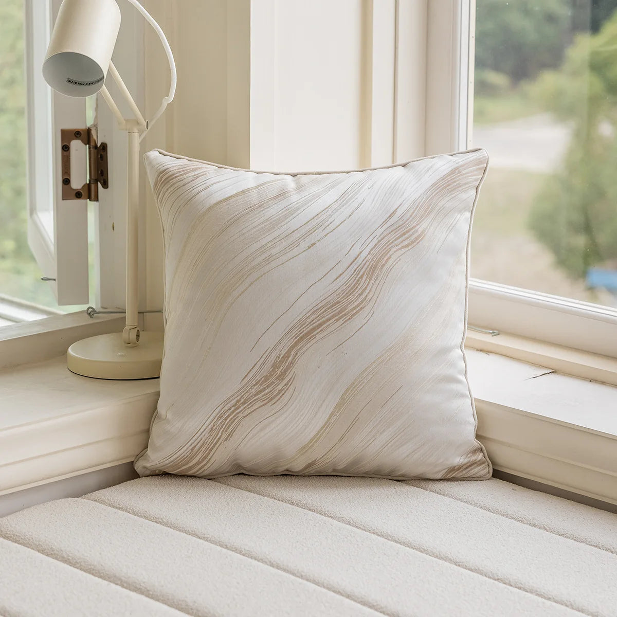 Beige light luxury cushion cover featuring a soft texture and elegant design, perfect for adding a touch of sophistication to any living space.