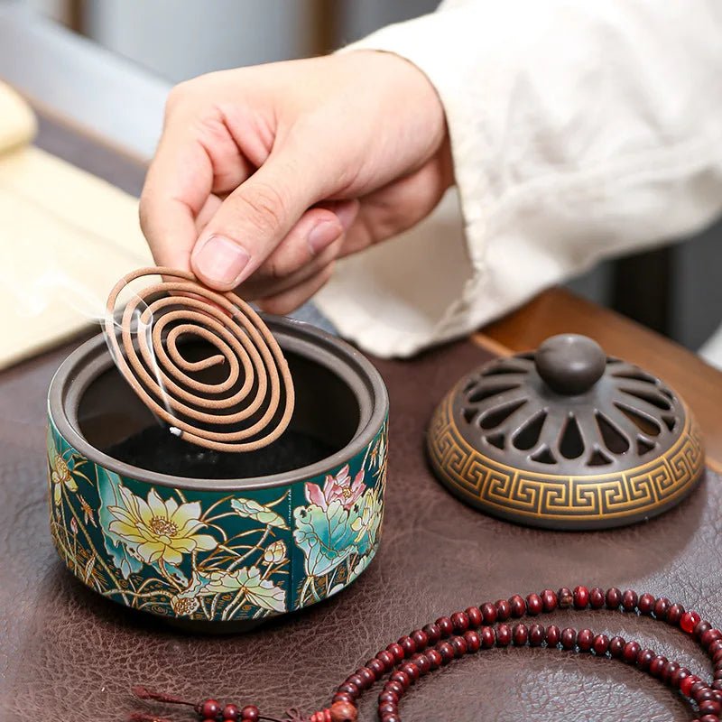 A beautifully crafted Oriental Harmony Incense Burner with intricate designs, perfect for creating a serene and aromatic atmosphere.